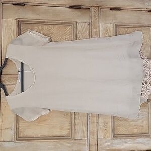 Nicole Made in Italy 100% Pure Silk Beige Dress S Boho Lace Back Panel NWT
